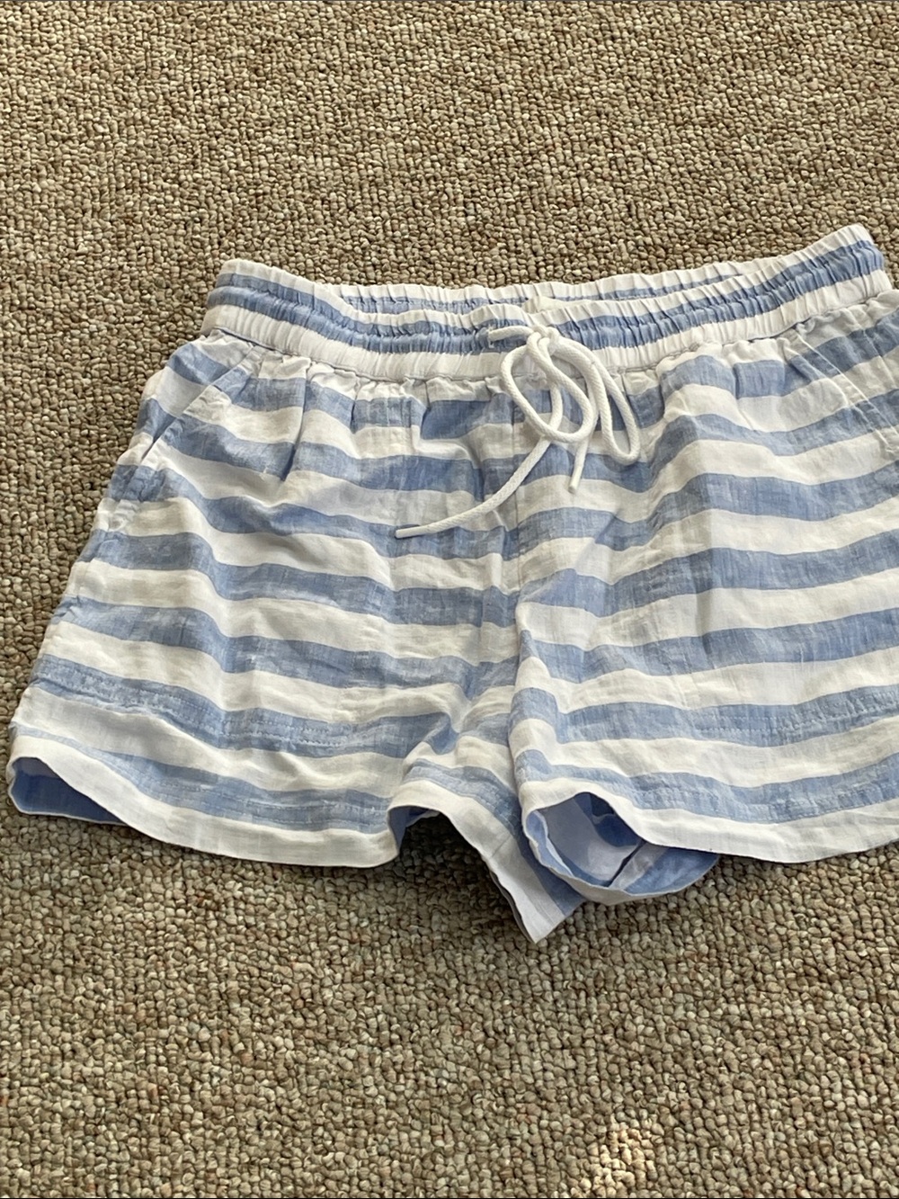 Lou & Grey Blue and White Striped Drawstring Athletic Shorts